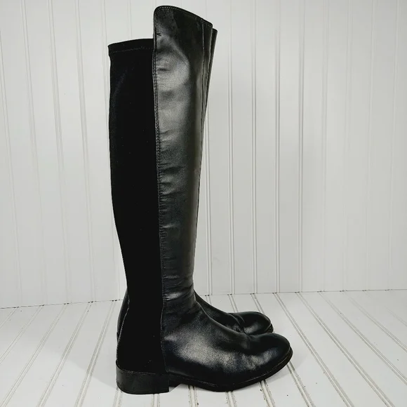 Luichiny Trend Lee Black Leather Stretch Panel Over The Knee Zip Up Boots K29 - Picture 5 of 15